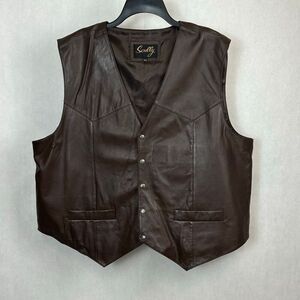 Scully Mens Leather Vest Sz 3XL Brown Snap Button Front Western Biker Cowboy